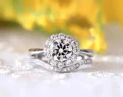 2.11 cttw Bridal Set Ring Brilliant Cut Diamond Simulant Halo Engagement Ring w/Curve Wedding Band Ring Dainty Ring Set 