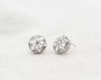 Dainty Art Deco Earrings Flower Stud Earrings Brilliant Cut Diamond Simulants Bridal Earrings Wedding Earrings 