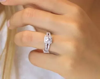 1.56 cttw Halo Engagement Ring Cushion Cut Center Diamond Simulant Split Shank Engagement Ring Wedding Ring Bridal Ring 