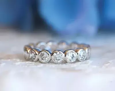 Bezel Set 3.5mm Wide Eternity Ring Brilliant Cut Diamond Simulant Wedding Band Ring Bridal Ring Promise Ring Stacking Ring 