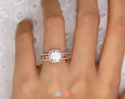 3.05 cttw Art Deco Bridal Ring Brilliant Cut Halo Engagement Ring w/ Two Wedding Eternity Wedding Band Dainty Bridal Set 