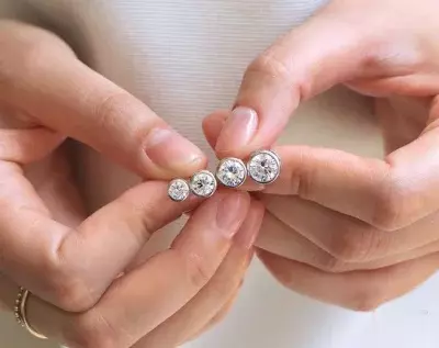 Bezel Set Solitaire Stud Earrings Bridal Earrings Brilliant Cut Diamond Simulant Daily Earrings 