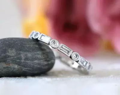 1.08 cttw Eternity Band Ring Brilliant & Baguette Cut Diamond Simulant Wedding Ring Bridal Ring Stackable Ring 