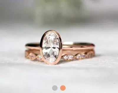 1.42 cttw Oval Bezel Solitaire Ring Set Oval Cut Diamond Simulant Engagement Ring w/ All or Half Art Deco Eternity Ring 