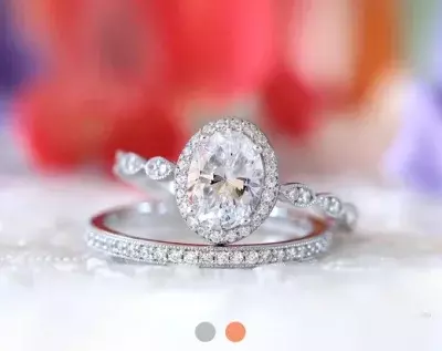 2.55 cttw Milgrain Art Deco Bridal Set Ring Oval Cut Center Stone Engagement Ring w/ All or Half Eternity Ring Dainty Ring 