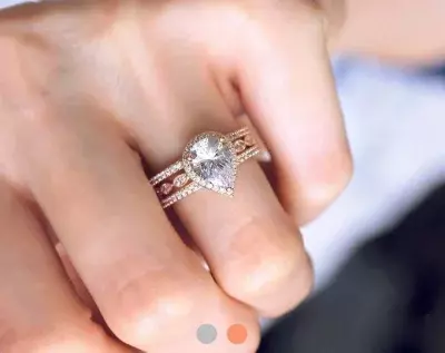 3.26 cttw Pear Cut Halo Bridal Set Engagement Ring w/ Two Pave Eternity Wedding Band Stacking Bridal Set Dainty Ring Set 