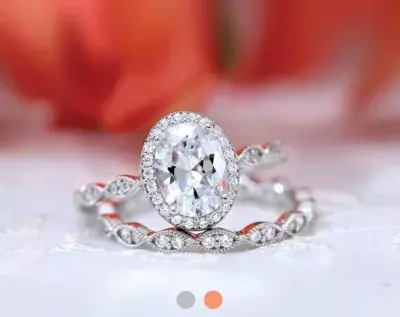 2.37 cttw Art Deco Bridal Ring Set Oval Cut Center Halo Engagement Ring w/ All & Half Eternity Band Ring Dainty Bridal Ring 