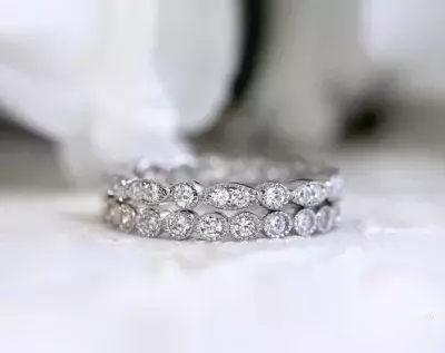 Full Eternity Band Set Ring Pave Set Diamond Simulant Milgrain Eternity Ring Stackable Ring Dainty Stackable Set 