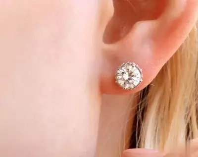 Art Deco Milgrain Crown Basket Solitaire Stud Earrings 7 MM 1.80 ct. Brilliant Cut Diamond Simulant Bridal Earrings 