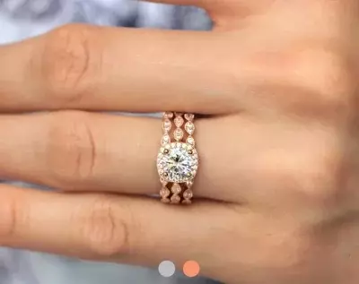 2.09 cttw Art Deco Bridal Set Ring 6.0mm Center Halo Engagement Ring w/ Two Eternity Band Ring Dainty Bridal Set 