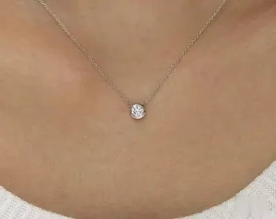 6.0mm Dainty Solitaire Pendant Necklace Brilliant Cut Diamond Simulant Bezel Setting Bridal Necklace Bridesmaid Necklace 