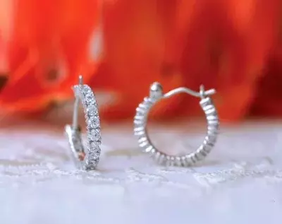 Brilliant Hoop Earrings Brilliant Cut Diamond Simulant All Around Stones Prong Set Earring Bridal Earrings 
