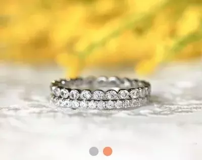 1.37 cttw Bezel and Pave Eternity Stackable Ring Set Brilliant Cut Diamond Simulant Stacking Band Ring Wedding Band Set 