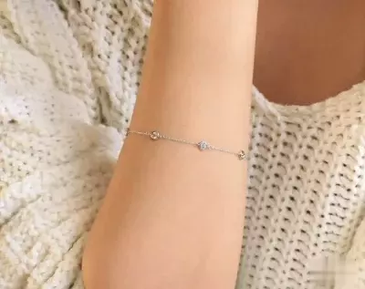 Three Options Diamond by the Yard, 5 OR 6 Stones Station Bracelet Chain & Stone Link Bracelet Brilliant Cut Diamond simulant 