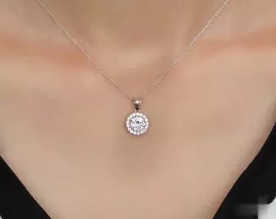 1.54 cttw Classic Round Halo Pendant Necklace Brilliant Cut Diamond Simulant Bridal Necklace Wedding Necklace Bridesmaid Gift 