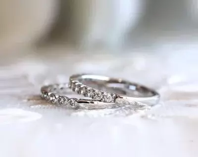 0.59 cttw Mixed Stacking Band Set Ring Brilliant Cut Bezel & Pave Set Ring Two Half Around Stones Eternity Ring 