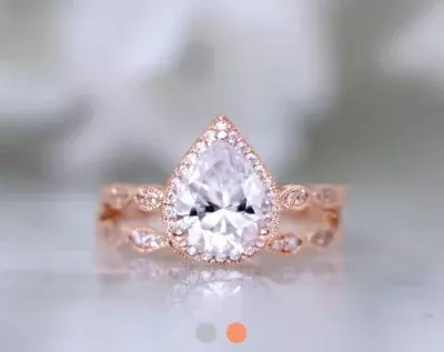 3.12 cttw Art Deco Halo Bridal Set Ring Pear Cut Diamond Simulant w/ All & Half Eternity Band Ring Dainty Bridal Set 