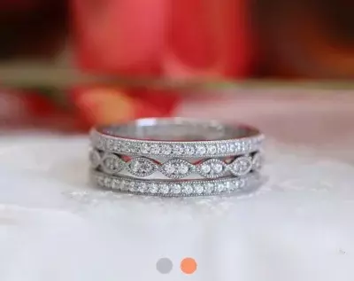 Three Milgrain Eternity Set Ring 1.62 cttw Brilliant Cut Pave Set Diamond Simulants Art Deco Stackable Ring 