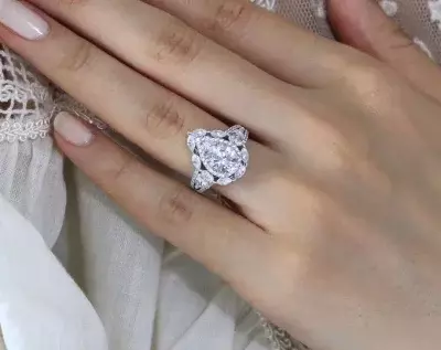 3.29 cttw Art Deco Pear Double Halo Engagement Ring Pear & Marquise Cut Diamond Simulants Split Shank Bridal Ring 