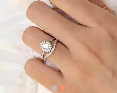 1.31 cttw Oval Halo Bridal Set Ring Oval Cut Diamond Simulant Bridal Ring Curve Wedding Ring Dainty Bridal Set 