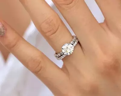 2.86 cttw Solitaire Engagement Ring w/ 4x4 Prong Eternity Ring Brilliant Cut Diamond Simulant Bridal Ring Bezel Band Ring 