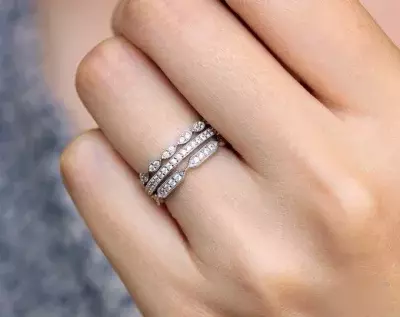 1.20 cttw Art Deco Milgrain Eternity Stack Ring Set Stackable Inspiration Brilliant Pave Set Diamond Simulant 