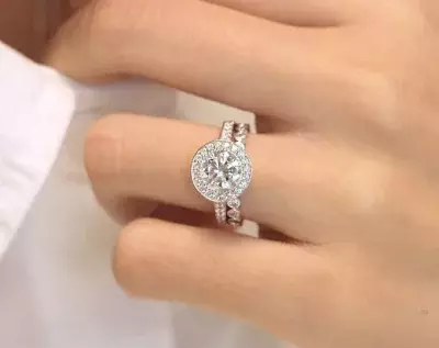 3.40 cttw Dainty Bridal Set Ring Brilliant Cut Diamond Simulant Halo Engagement Ring w/ Bezel Full or Half Eternity Ring 