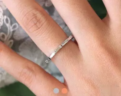 0.48 cttw Half Eternity Band Ring Baguette Cut Diamond Simulant 1.5mm Wide Stacking Band Ring Wedding Ring Anniversary Ring 