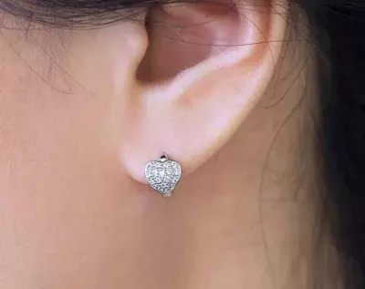Pave Heart Hoop Earrings Huggie Earrings Brilliant Micro Pave Set Diamond Simulants Daily Earring Anniversary Gift 