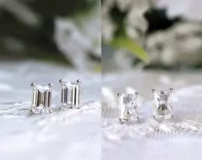 Minimal Emerald & Radiant Cut Diamond Simulant Solitaire Stud Earrings Wedding Earrings Dainty 
