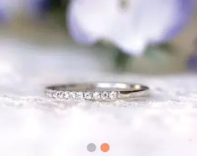 0.28 cttw 1.4mm Wide Half Pave Eternity Ring 4x4 Prong Brilliant Pave Set Diamond Simulant Stacking Band Wedding Band Ring 