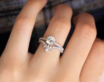 1.35 cttw Solitaire Bridal Set Ring Engagement Ring w/ Tiara Curved Wedding Ring Brilliant & Marquise Cut Diamond Simulant 