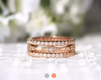 2.25 cttw Vintage Art Deco Eternity Stackable Ring Set Baguette & Brilliant Cut Stone Full Eternity Ring Stacking Band Set 