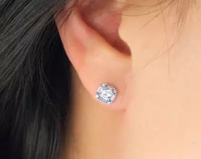 Bridal Stud Earrings Asscher Baguette and Brilliant Cut Diamond Simulant Wedding Earrings Bridal Earrings Dainty Earrings 