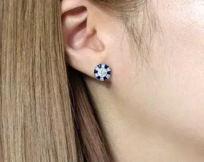 Blue Sapphire Milgrain Art Deco Halo Earrings Vintage Elegant Earrings Dainty Earrings Bridal Earrings Bridesmaid Earrings 