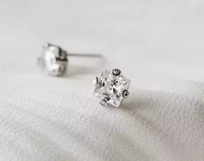 Square Solitaire Prong w/ Stone Stud Earrings Princess Cut Diamond Simulant Wedding Earrings Earring Square Halo Earrings 