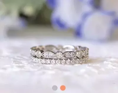 1.28 cttw Stacking Eternity Ring Set Brilliant Cut Diamond Simulant Marquise & Dot Ring Pave Eternity Band Ring 