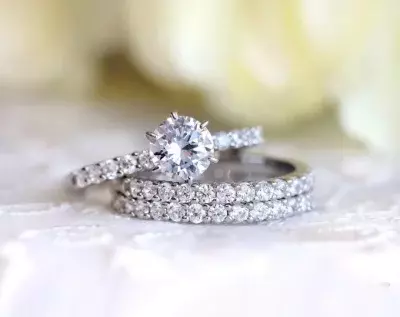 3.10 cttw Bridal Set Ring Brilliant Cut Diamond Simulants Engagement Ring Eternity Band Ring Dainty Bridal Set 