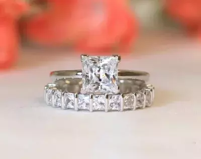 3.70 cttw Princess Solitaire Bridal Set Ring Princess Cut Solitaire Ring w/ Full Eternity Ring Dainty Bridal Set Ring 