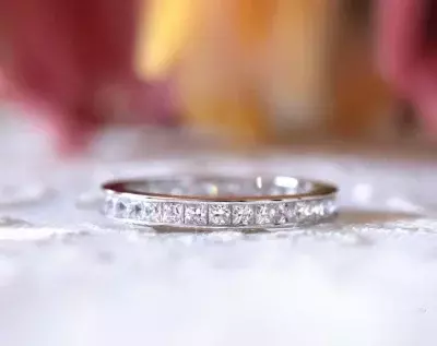 2.5mm Engagement Band Ring Princess Cut Diamond Simulants Eternity Ring Stacking Ring Bridal Ring Promise Ring 
