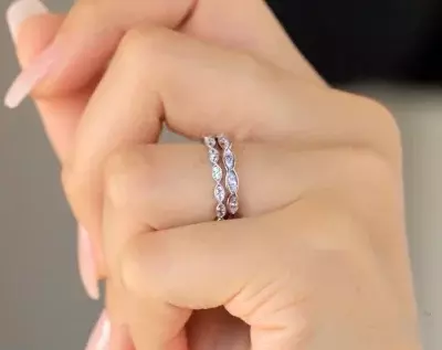 0.75 cttw Art Deco Matching Half Eternity Ring Sets Brilliant Marquise Cut Diamond Simulants Stacking Ring Set 