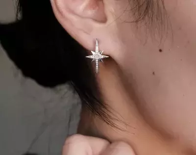 Shining Star Burst Huggie Hoop Earrings Sunburst Pave Halo Earrings Bridal Earrings Dainty & Delicate Earrings 