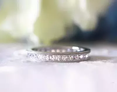 3.0mm Eternity Band Ring Princess Cut Diamond Simulant Stacking Ring Promise Ring Anniversary Ring All Around Stones 