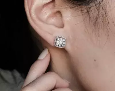 Floral Filigree Art Deco Earrings Milgrain Flower Earrings Brilliant Cut Diamond Simulant Bridal Earrings Dainty Earrings 