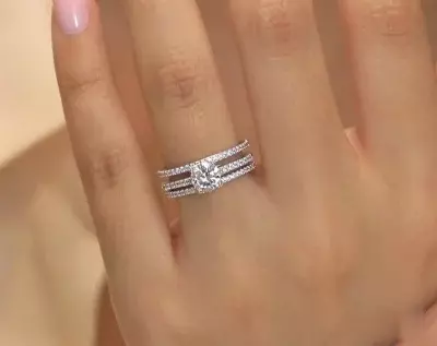 2.14 cttw Bridal Set Ring Brilliant Cut Solitaire Engagement Ring w/ Two All or Half Eternity Ring Wedding Ring 