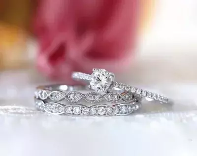 0.98 cttw Mix Art Deco Bridal Set Rings Brilliant Cut Stones Engagement Ring w/ Two Art Deco Half Wedding Ring 