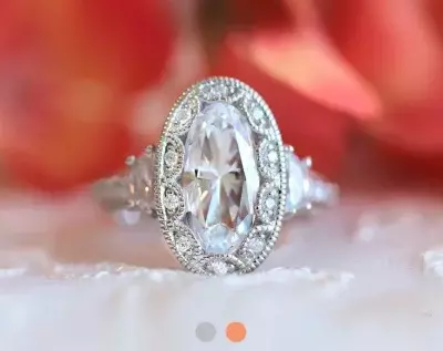 5.0 cttw Art Deco Ring Engagement Ring Oval Cut Diamond Simulant w/ Half Moon Side Stones Wedding Ring Vintage Ring 