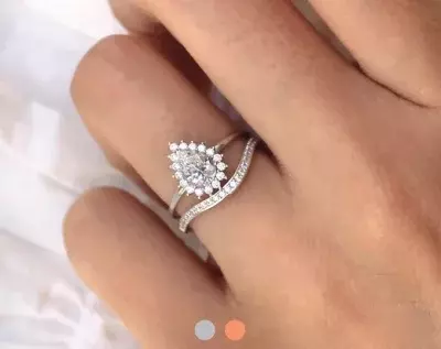 1.18 cttw Pear Halo Bridal Set Ring Pear Cut Diamond Simulant Bridal Ring Wedding Ring Dainty Bridal Set 