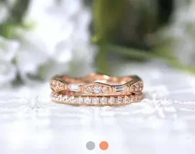 1.35 cttw Vintage Art Deco Eternity Stackable Ring Set Baguette & Brilliant Cut Stones Full Eternity Ring Unique Stacking 