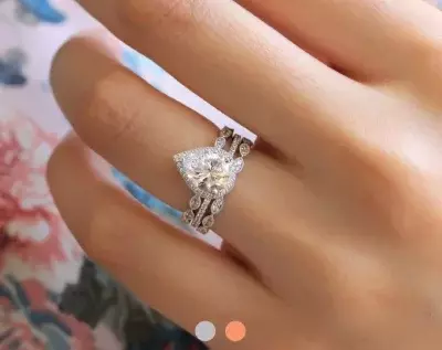 3.13 cttw Art Deco Bridal Set Pear Cut Halo Engagement Ring w/ Mix & Match Eternity Wedding Ring Vintage Art Deco Set Ring 